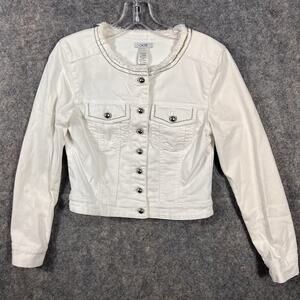 Cache White Denim Jacket Size 2 vintage Silver‎ Buttons